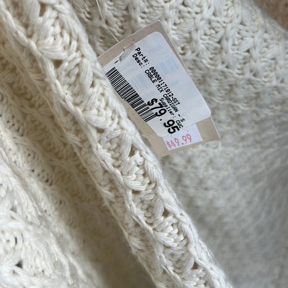 Coldwater Creek Cream cable mix cardigan wool blend short sleeve loose knit - Picture 4 of 6